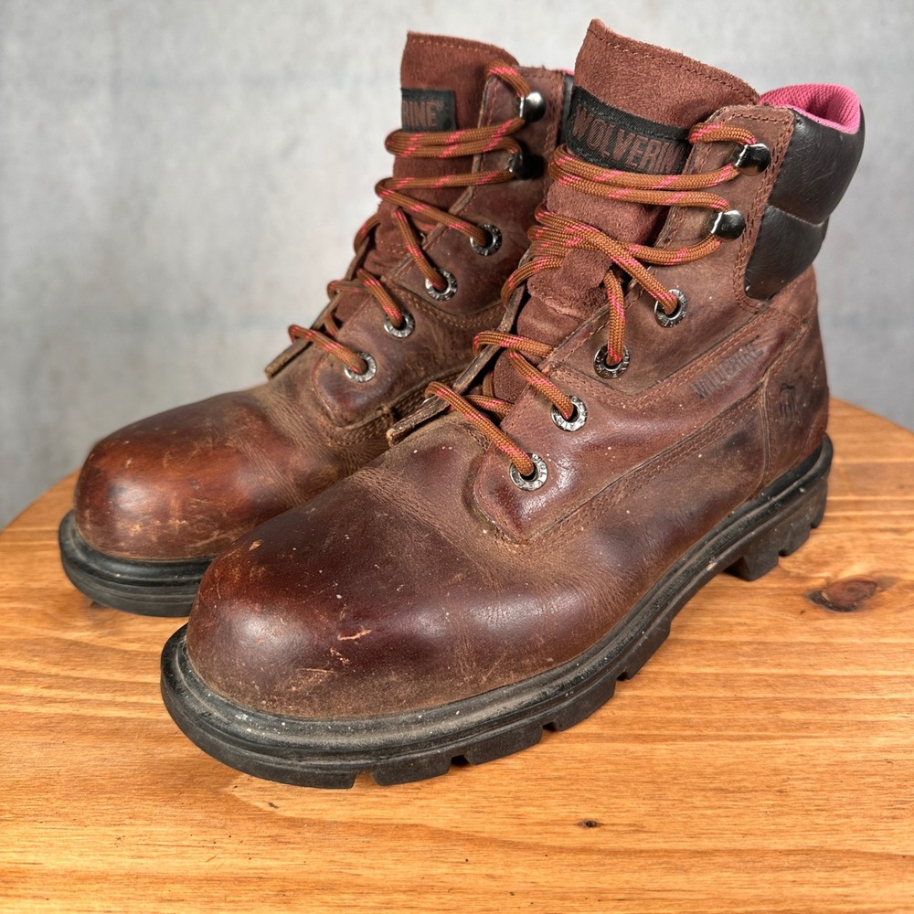 Wolverine Work Boots Women 8M Brown Good Leather Safety Toe ASTM EH 0848